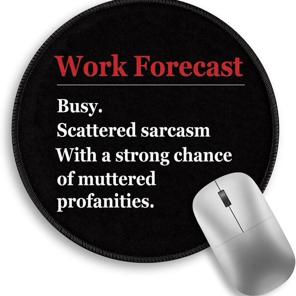 Funny Work Mouse Pad, Black Small Round Mousepads for Desk, Mini Travel Mouse Ma